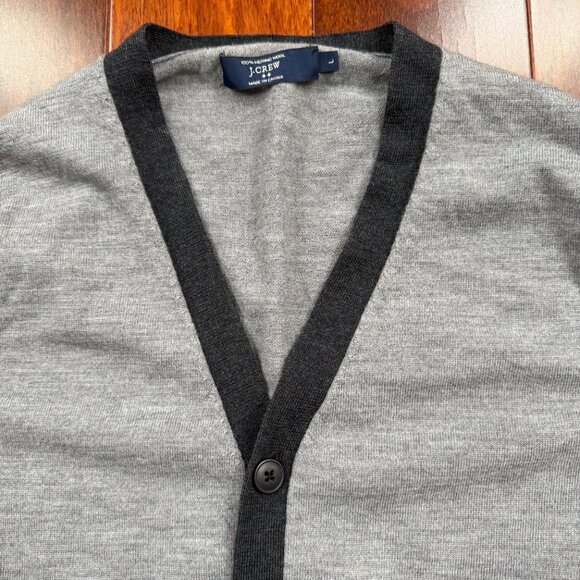 J Crew Men's Cardigan Sweater 100% Merino Wool Two Tone Gray Preppy Size L - Picture 3 of 10
